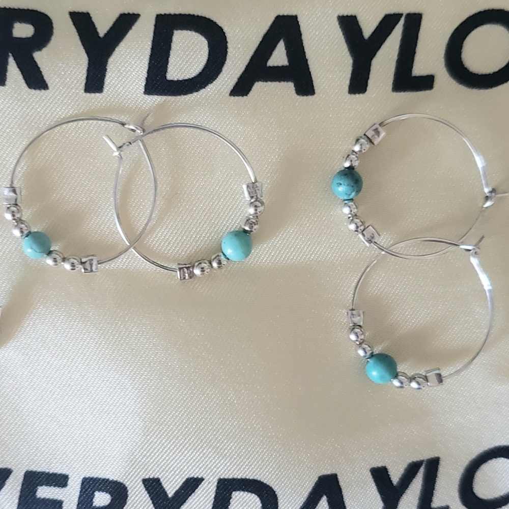 Three Pair Turquoise And Sterling Silver - Picture 6 of 9